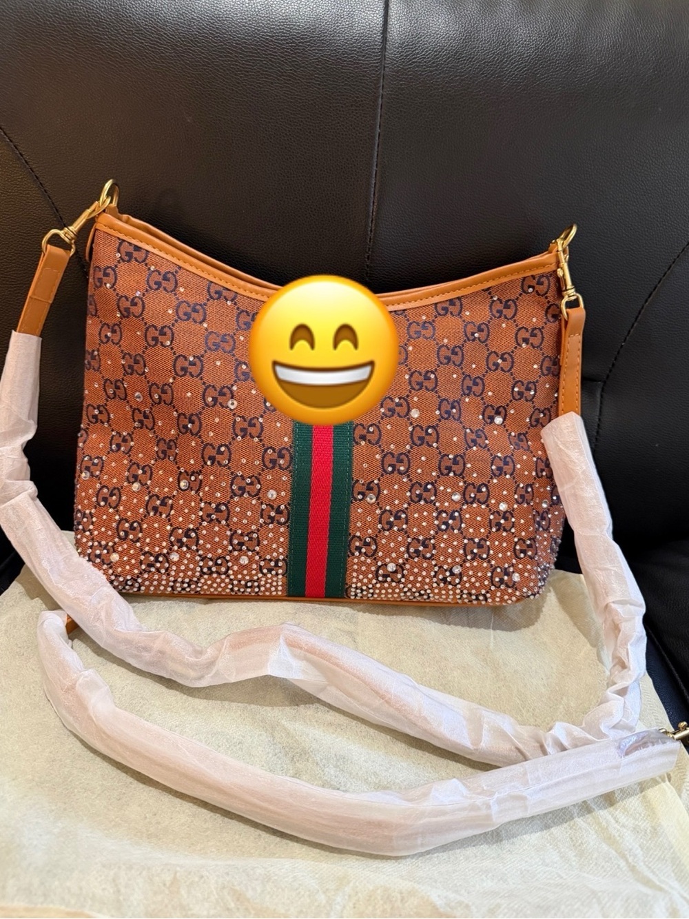 Inspired Brown Logo Stripe Shoulder Bag